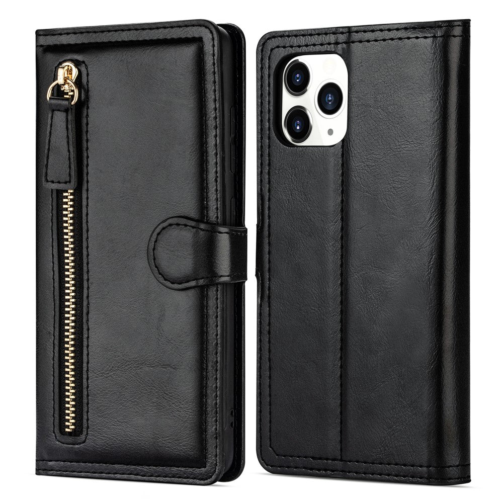 Zipper Pocket Leather Stand Case with Card Slots for iPhone 12 Pro Max 6.7 inch