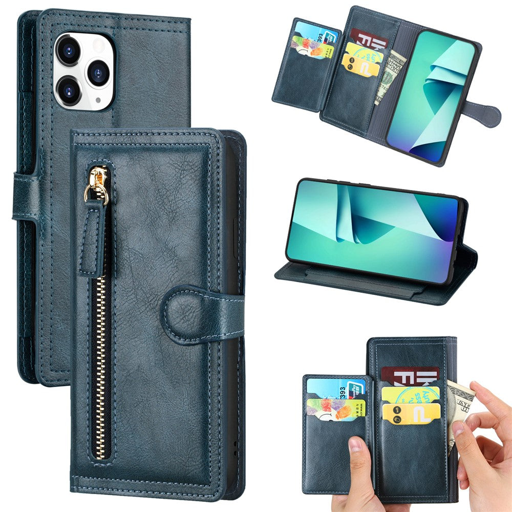 Zipper Pocket Leather Stand Case with Card Slots for iPhone 12 Pro Max 6.7 inch