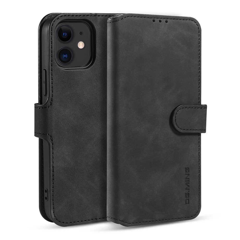 DG.MING Retro Style Leather Wallet Stand Case for iPhone 12 mini