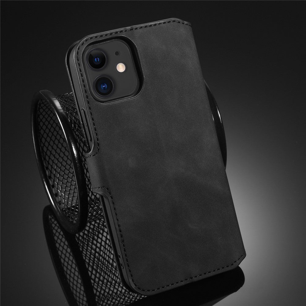 DG.MING Retro Style Leather Wallet Stand Case for iPhone 12 mini