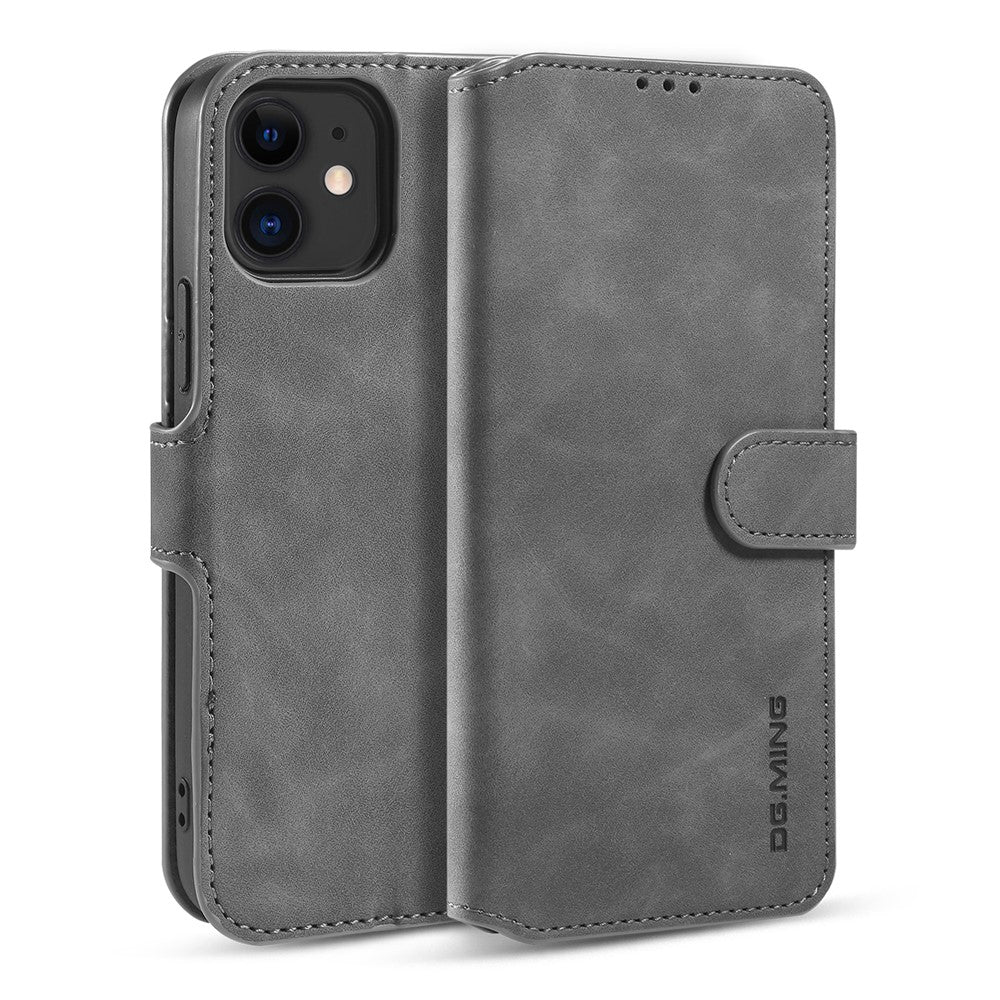 DG.MING Retro Style Leather Wallet Stand Case for iPhone 12 mini