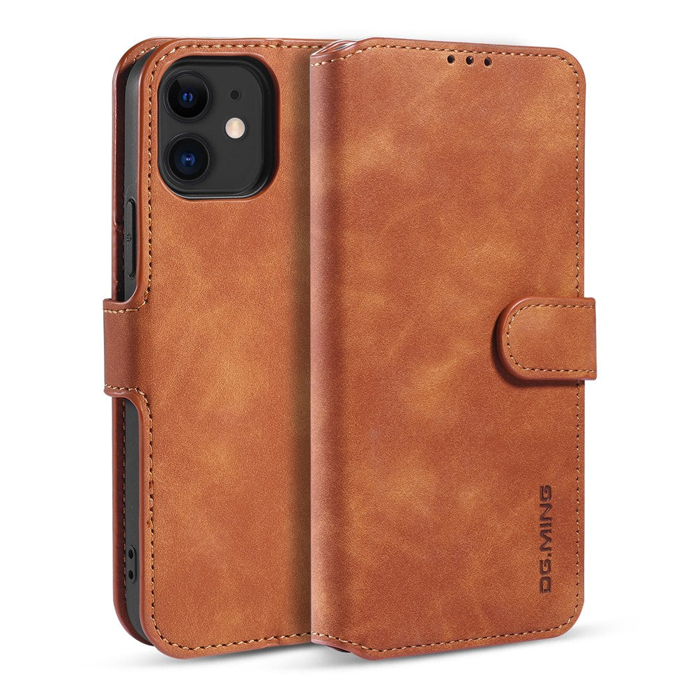 DG.MING Retro Style Leather Wallet Stand Case for iPhone 12 mini