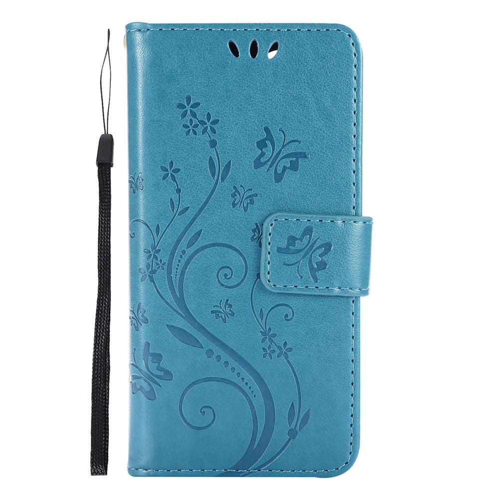 Imprint Butterfly Flower Leather Case with Strap for iPhone 12 mini
