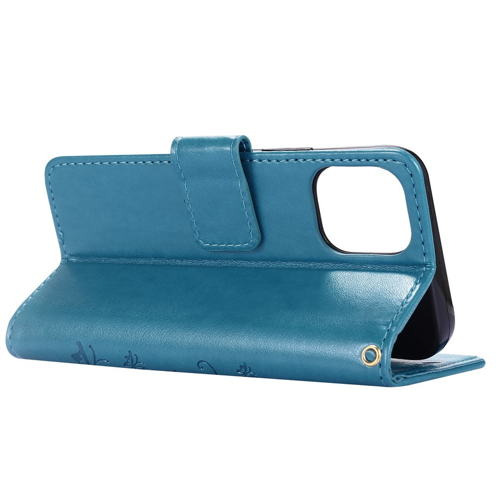 Imprint Butterfly Flower Leather Case with Strap for iPhone 12 mini