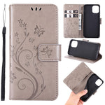 Imprint Butterfly Flower Leather Case with Strap for iPhone 12 mini
