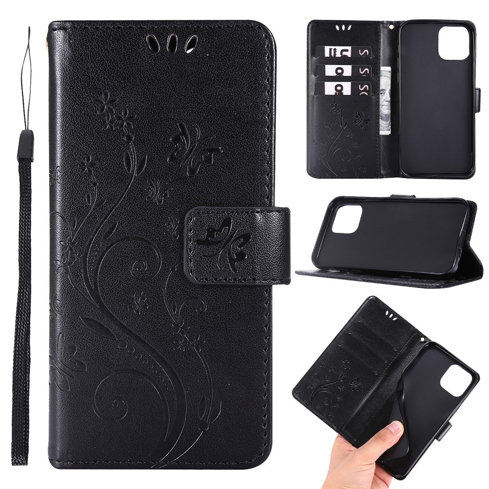 Imprint Butterfly Flower Leather Cover with Wallet for iPhone 12 Pro/12