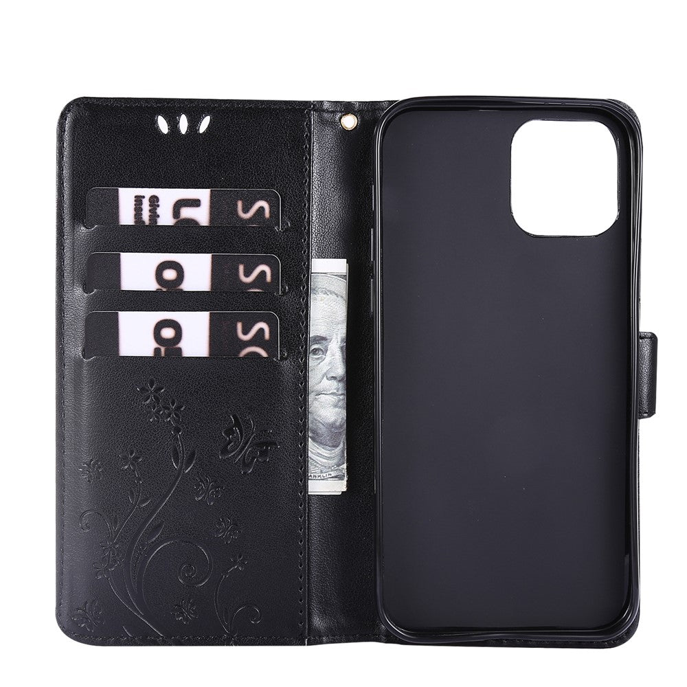 Imprint Butterfly Flower Leather Cover with Wallet for iPhone 12 Pro/12