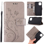 Imprint Butterfly Flower Leather Cover with Wallet for iPhone 12 Pro/12