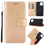 Imprint Butterfly Flower Leather Cover with Wallet for iPhone 12 Pro/12
