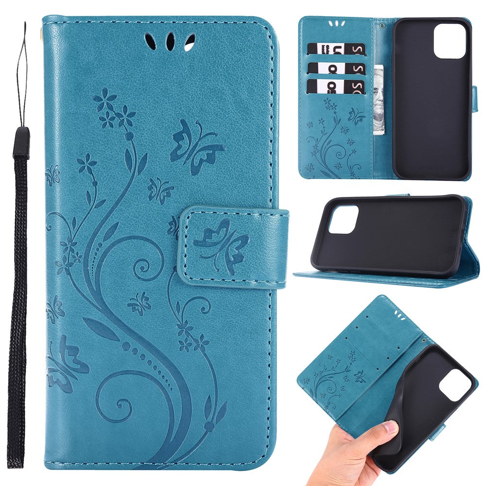 Imprint Butterfly Flower Leather Cover with Wallet for iPhone 12 Pro/12