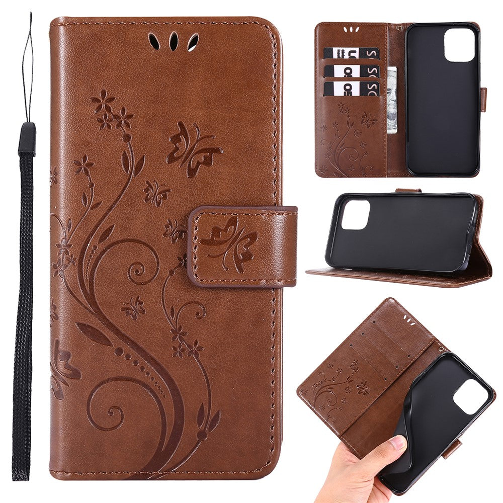 Imprint Butterfly Flower Leather Cover with Wallet for iPhone 12 Pro/12