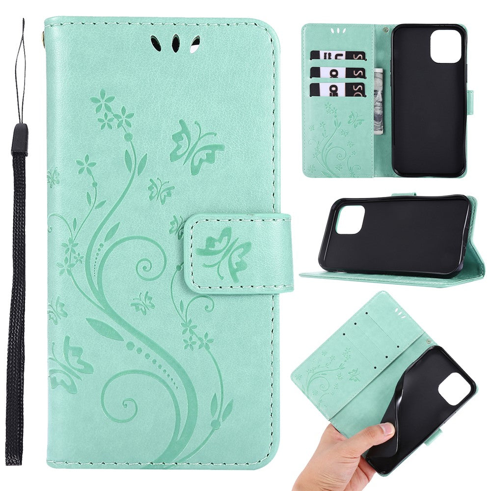 Imprint Butterfly Flower Leather Cover with Wallet for iPhone 12 Pro/12