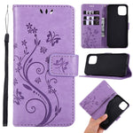 Imprint Butterfly Flower Leather Cover with Wallet for iPhone 12 Pro/12