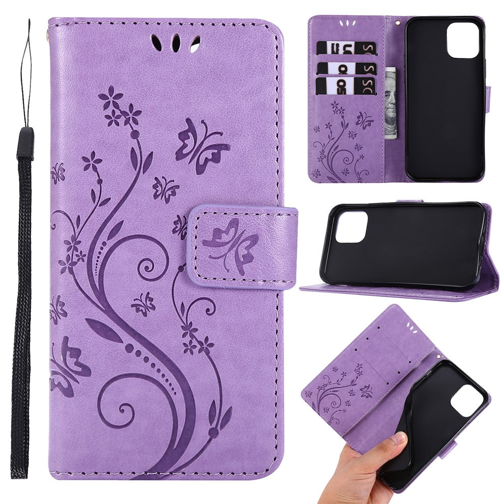 Imprint Butterfly Flower Leather Cover with Wallet for iPhone 12 Pro/12