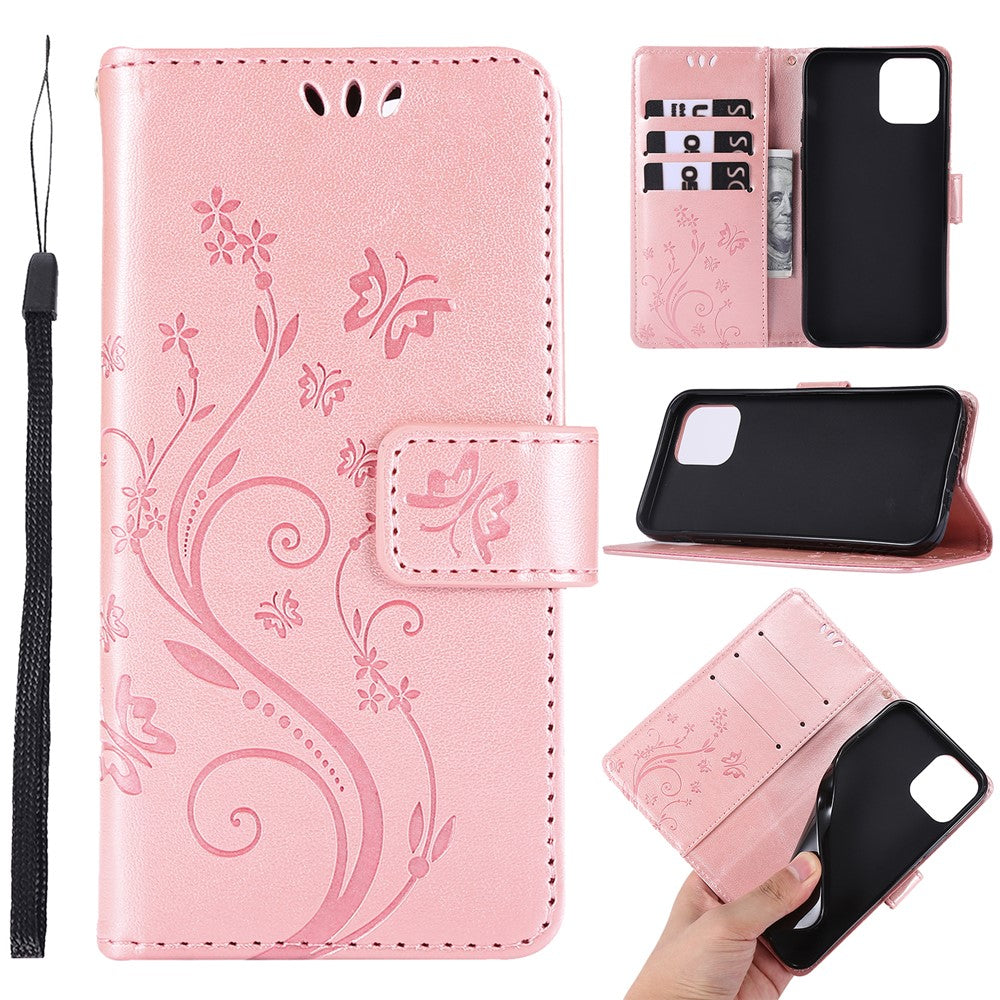 Imprint Butterfly Flower Leather Cover with Wallet for iPhone 12 Pro/12
