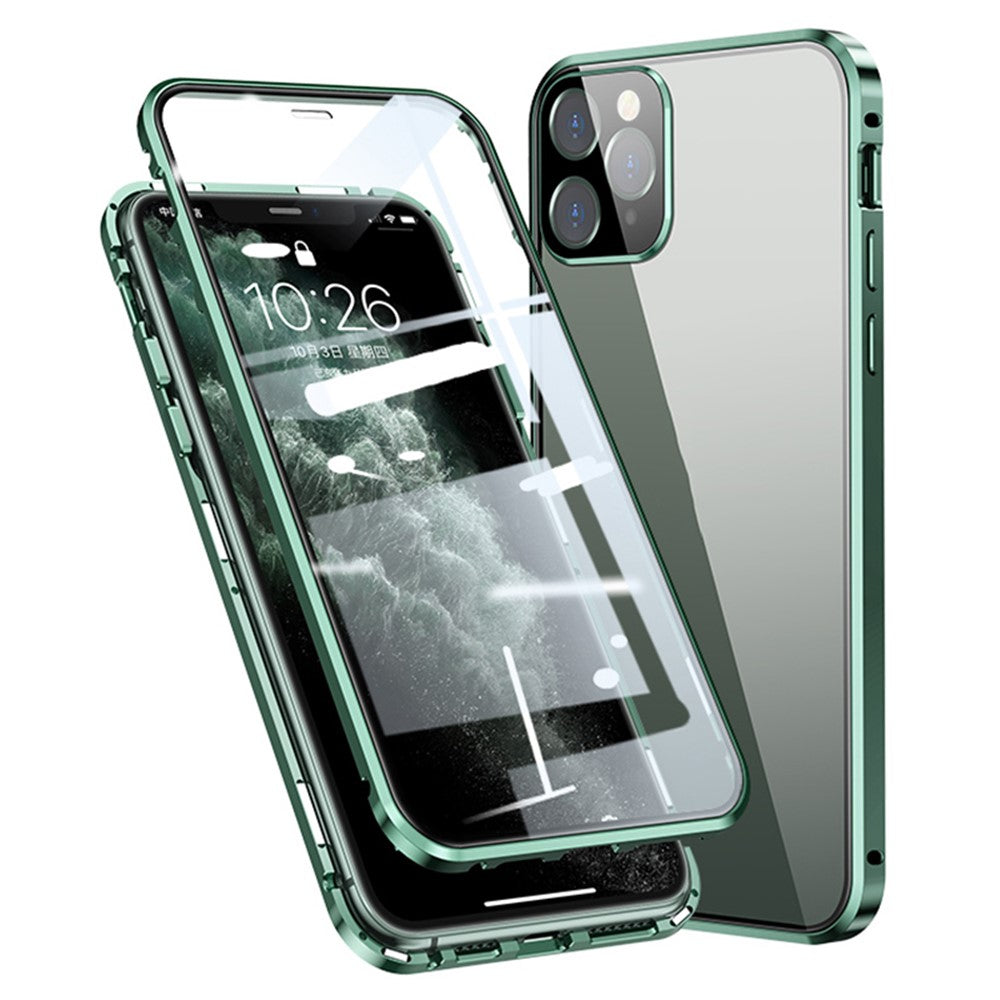 Magnetisk montering i metallram + dubbelsidigt HD-härdat glas heltäckande skal för iPhone 11 Pro 5,8 tum