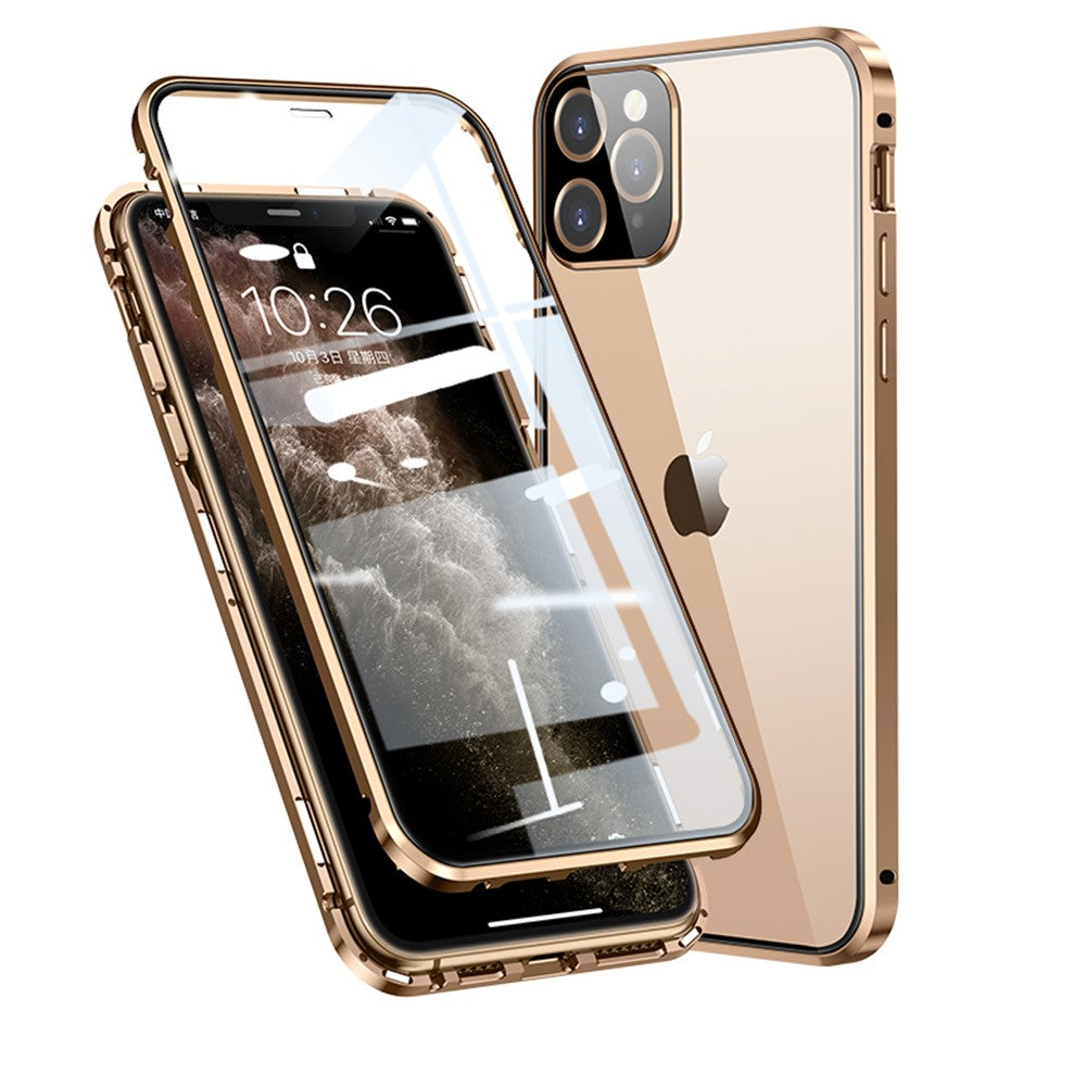 Magnetisk installation i metalramme + hærdet glas, fuldt dækkende etui, HD-gennemsigtigt hærdet glas på begge sider til iPhone 11 Pro Max 6,5 tommer