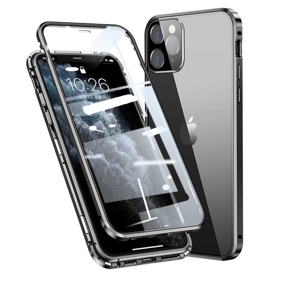 Magnetisk installation i metalramme + hærdet glas, fuldt dækkende etui, HD-gennemsigtigt hærdet glas på begge sider til iPhone 11 Pro Max 6,5 tommer