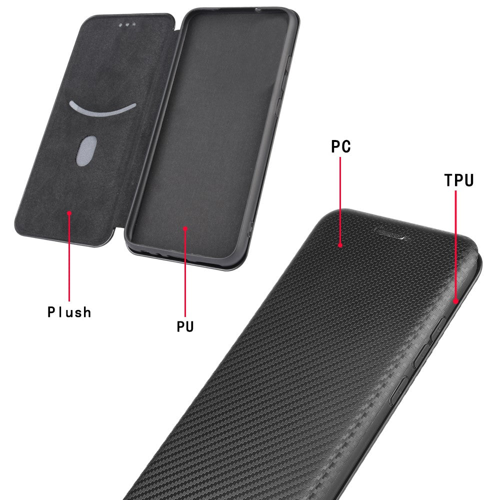 Lædercover til iPhone 12 Pro/12 med indbygget stander og kulfibertekstur