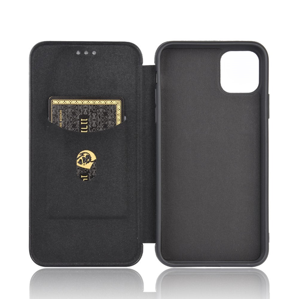 Lædercover til iPhone 12 Pro/12 med indbygget stander og kulfibertekstur