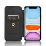 Lædercover til iPhone 12 Pro/12 med indbygget stander og kulfibertekstur