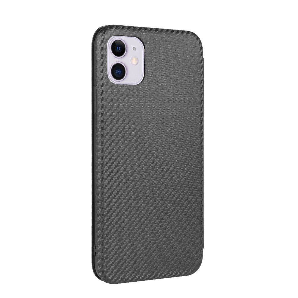 Lædercover til iPhone 12 Pro/12 med indbygget stander og kulfibertekstur