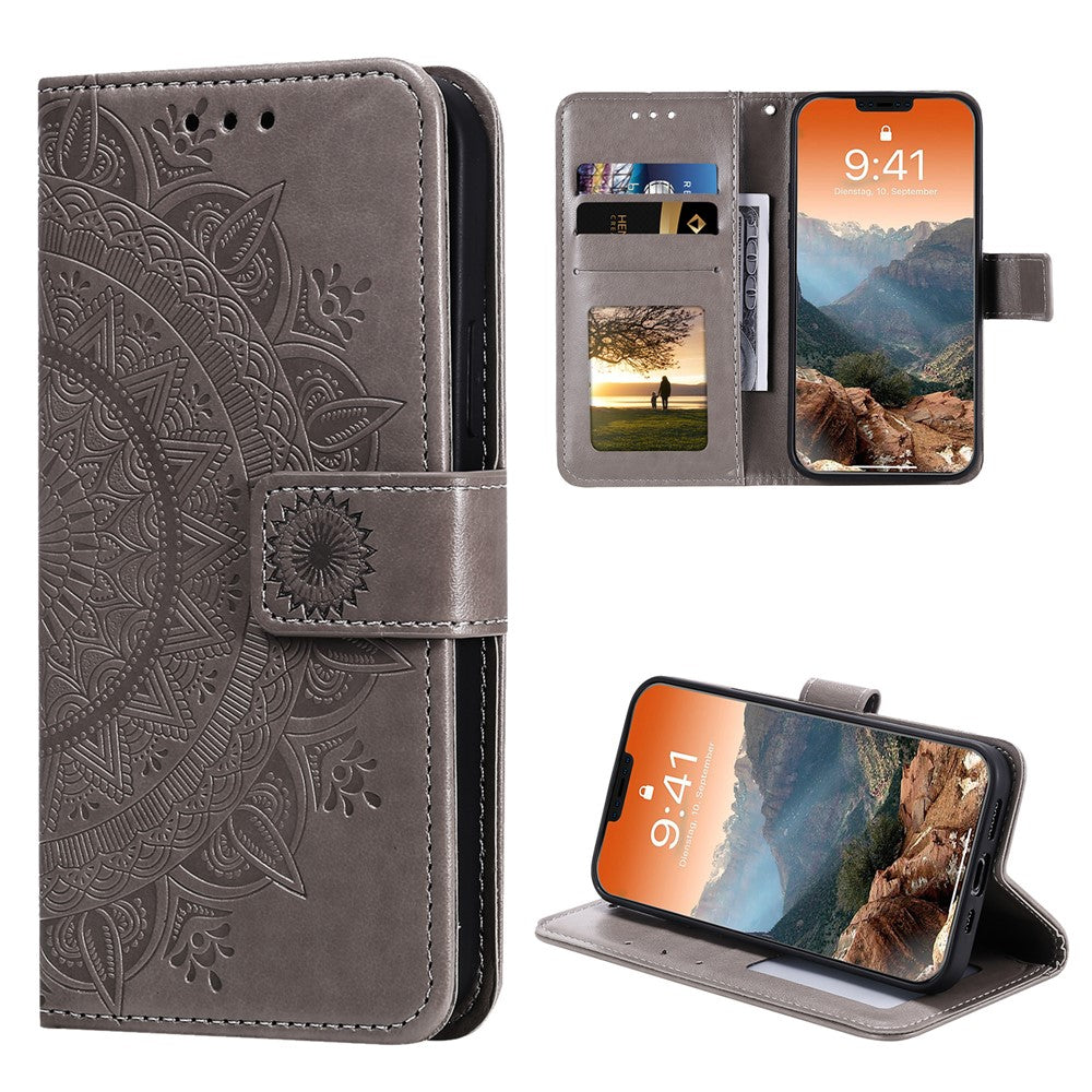 Imprinted Mandala Flower Wallet Leather Flip Cover with Strap for iPhone 12 Pro Max 6.7 inch
