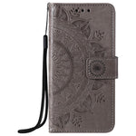 Imprinted Mandala Flower Wallet Leather Flip Cover with Strap for iPhone 12 Pro Max 6.7 inch