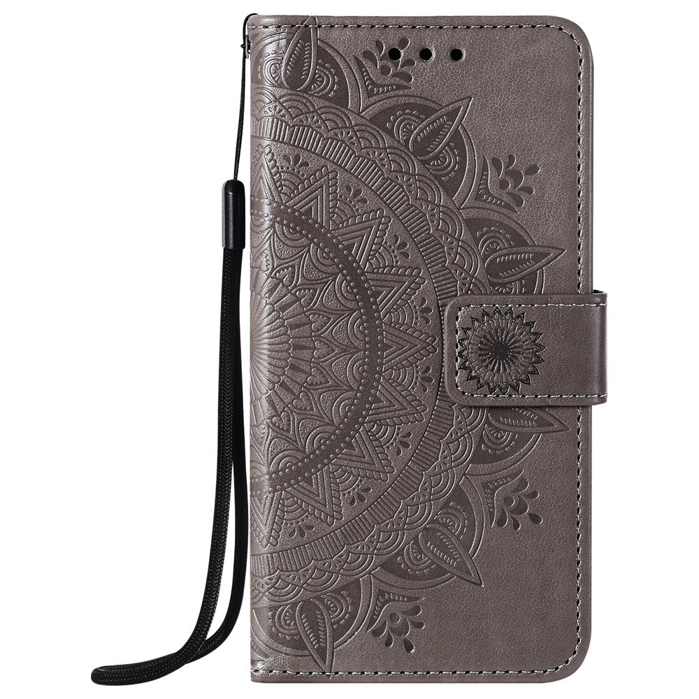 Imprinted Mandala Flower Wallet Leather Flip Cover with Strap for iPhone 12 Pro Max 6.7 inch