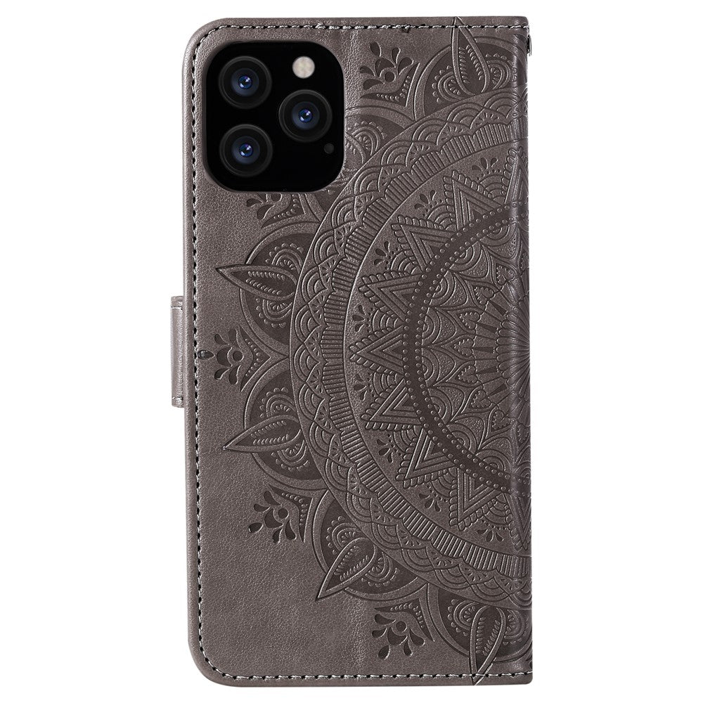Imprinted Mandala Flower Wallet Leather Flip Cover with Strap for iPhone 12 Pro Max 6.7 inch