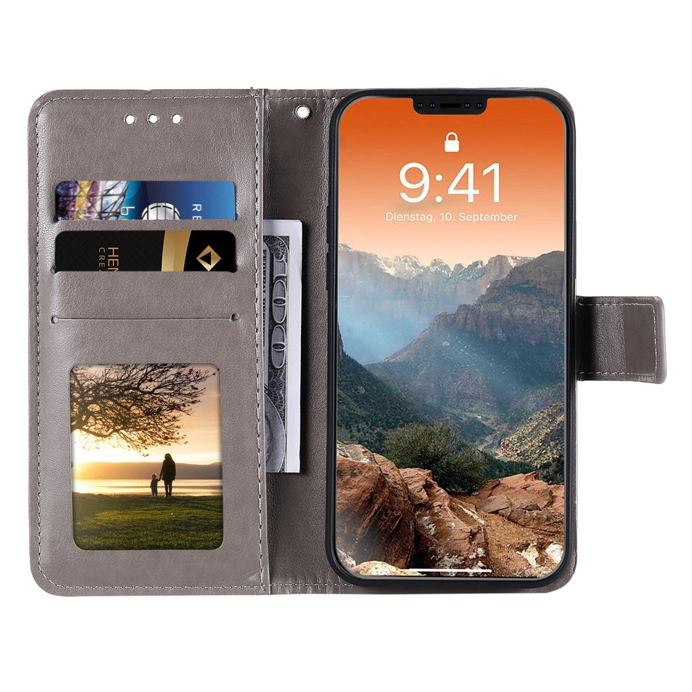 Imprinted Mandala Flower Wallet Leather Flip Cover with Strap for iPhone 12 Pro Max 6.7 inch