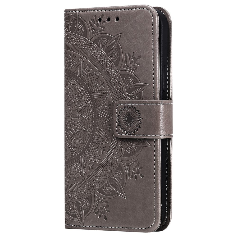 Imprinted Mandala Flower Wallet Leather Flip Cover with Strap for iPhone 12 Pro Max 6.7 inch