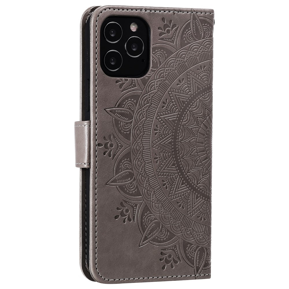 Imprinted Mandala Flower Wallet Leather Flip Cover with Strap for iPhone 12 Pro Max 6.7 inch