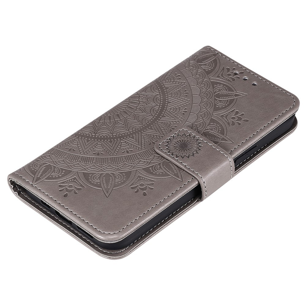 Imprinted Mandala Flower Wallet Leather Flip Cover with Strap for iPhone 12 Pro Max 6.7 inch