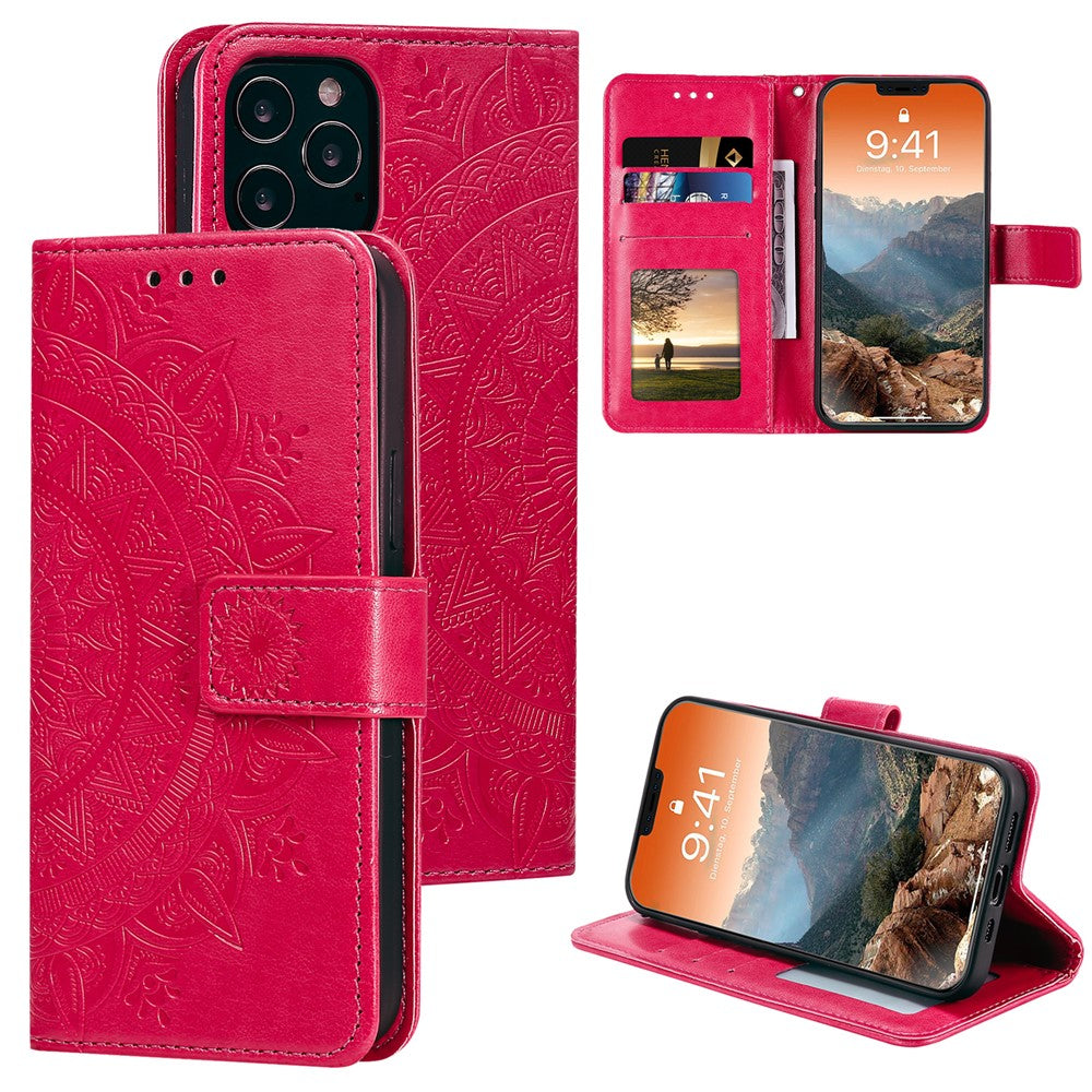 Imprinted Mandala Flower Wallet Leather Flip Cover with Strap for iPhone 12 Pro Max 6.7 inch