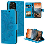 Imprinted Mandala Flower Wallet Leather Flip Cover with Strap for iPhone 12 Pro Max 6.7 inch