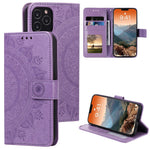 Imprinted Mandala Flower Wallet Leather Flip Cover with Strap for iPhone 12 Pro Max 6.7 inch