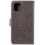 Imprinted Mandala Flower PU Leather Wallet Case Stand Magnetic Closure Flip Cover with Lanyard for iPhone 12 mini 5.4 inch- Cyan