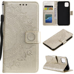 Imprinted Mandala Flower PU Leather Wallet Case Stand Magnetic Closure Flip Cover with Lanyard for iPhone 12 mini 5.4 inch- Cyan