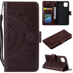 Imprinted Mandala Flower PU Leather Wallet Case Stand Magnetic Closure Flip Cover with Lanyard for iPhone 12 mini 5.4 inch- Cyan