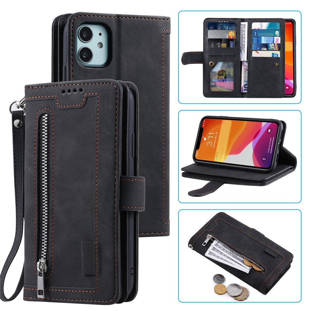 Pung-etui i læder med lynlåslomme og 9 kortpladser til iPhone 12 mini 5,4 tommer