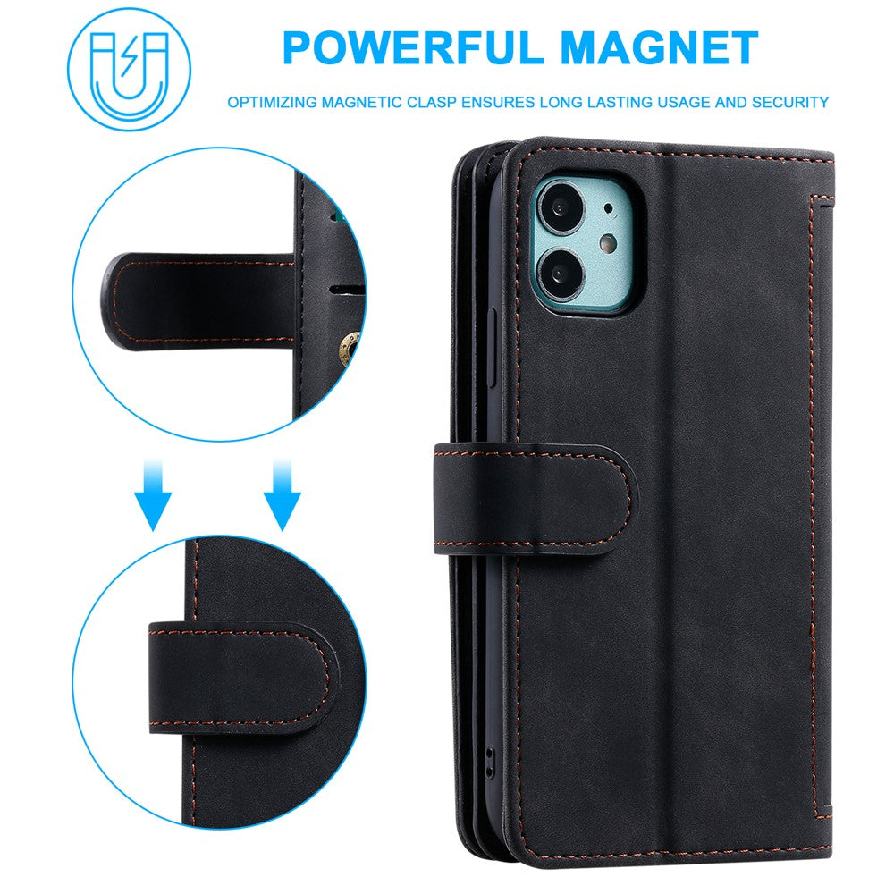 Zipper Pocket 9 Card Slots Leather Wallet Case for iPhone 12 mini 5.4 inch