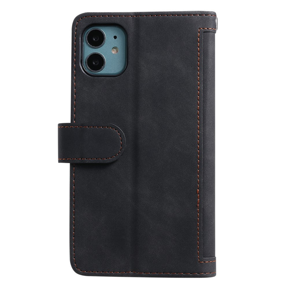 Zipper Pocket 9 Card Slots Leather Wallet Case for iPhone 12 mini 5.4 inch