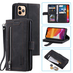 Zipper Pocket 9 Card Slots Leather Wallet Case for iPhone 12 Pro/12