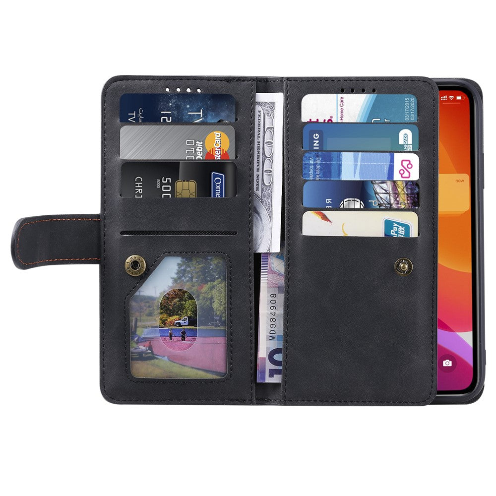 Zipper Pocket 9 Card Slots Leather Wallet Case for iPhone 12 Pro/12