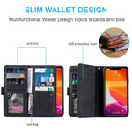 Zipper Pocket 9 Card Slots Leather Wallet Case for iPhone 12 Pro/12