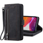 Zipper Pocket 9 Card Slots Leather Wallet Case for iPhone 12 Pro/12