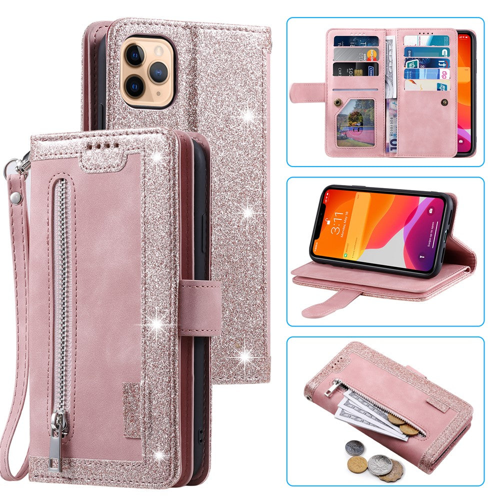Zipper Pocket 9 Card Slots Leather Wallet Case for iPhone 12 Pro/12