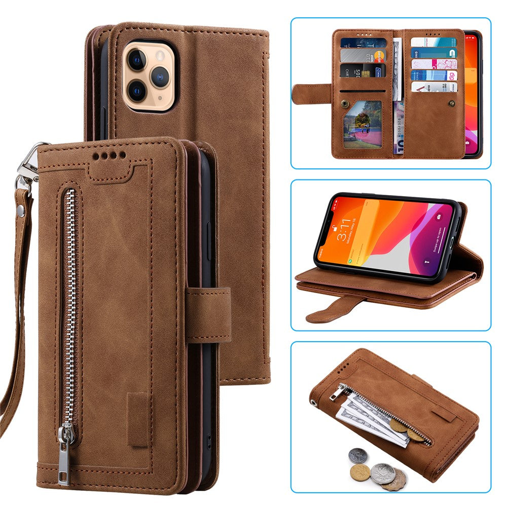 Zipper Pocket 9 Card Slots Leather Wallet Case for iPhone 12 Pro/12