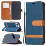 Color Splicing Jeans Cloth Texture Leather Shell for iPhone 12 Pro/12